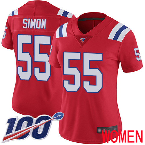 New England Patriots Football #55 Vapor Untouchable 100th Season Limited Red Women John Simon Alternate NFL Jersey->women nfl jersey->Women Jersey